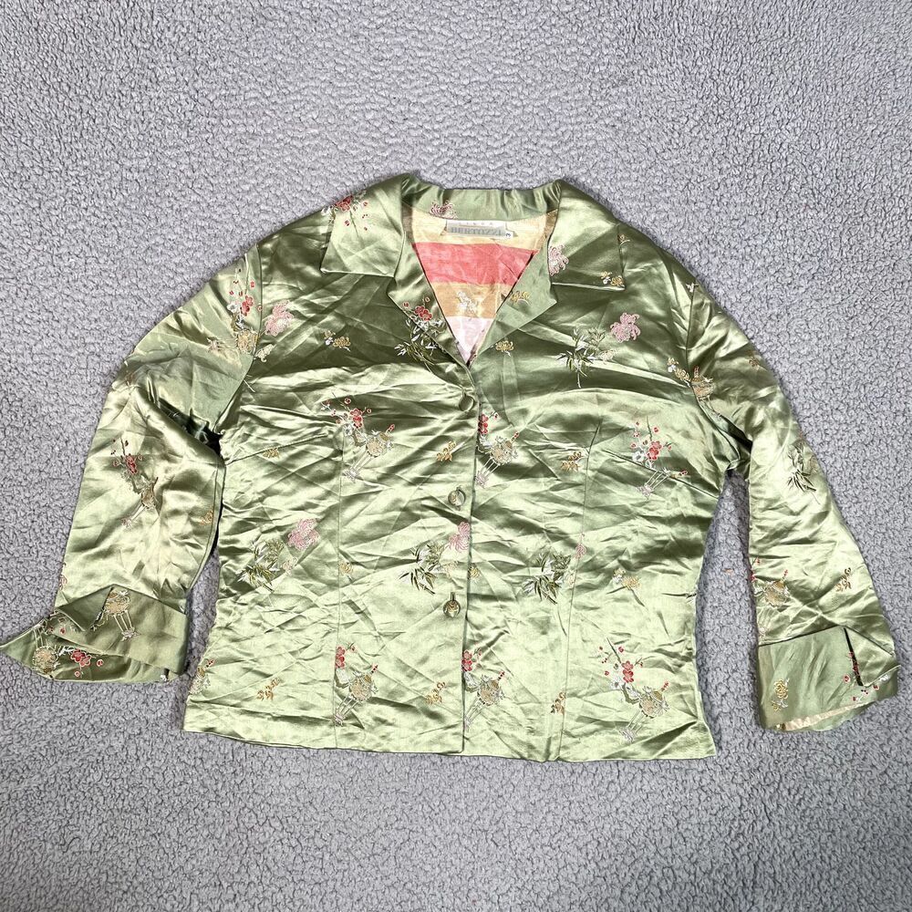 Vintage y2k 90s Kimono Silke Jacket Women's Japanese Asian Silk Floral Green 3